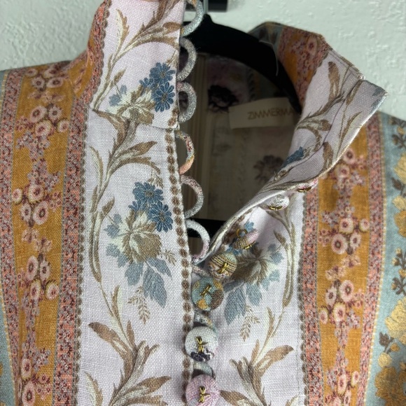 Zimmermann Luminous Linen Mixed Ribbon Stripe Belted Mini Dress US 4 Cocktail - Picture 6 of 12